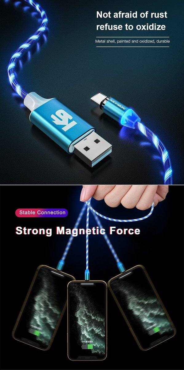 KEYSION Magnetic Cable Flowing Light LED Micro USB Cable - Premium Chargers & Powerbanks from Keysion - Just $13.00! Shop now at Dressmycell.com KEYSION Magnetic Cable Flowing Light LED Micro USB Cable - Premium Chargers & Powerbanks from Keysion - Just $13.00! Shop now at Dressmycell.com